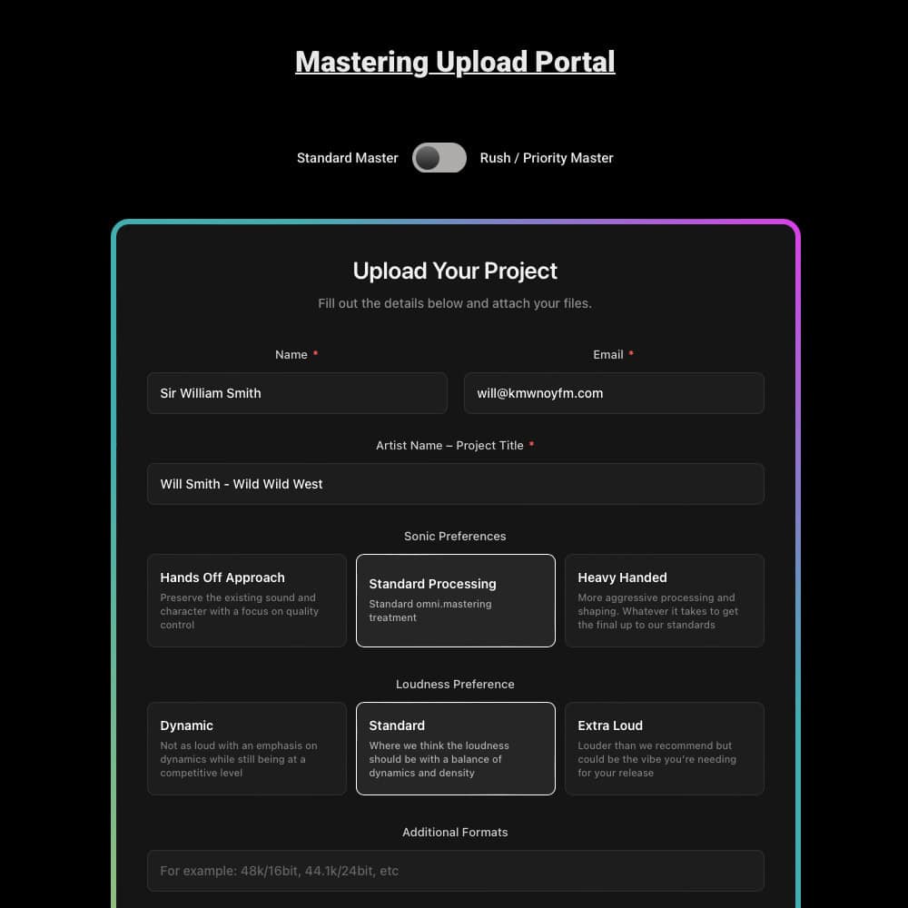 Mastering upload portal